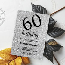 Prateado Glitter Preto Caligrafia Aniversário