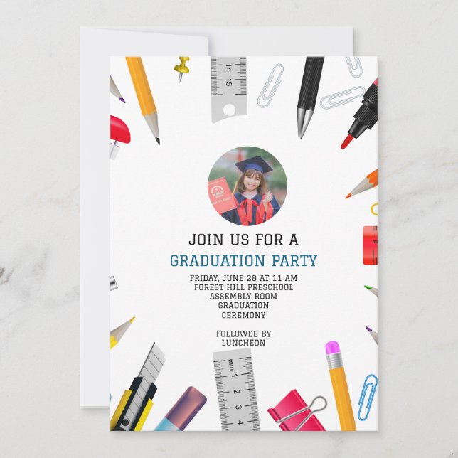 Convites Pré-escola personalizada de crianças de graduação  (Frente)