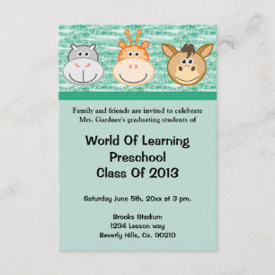 Convites Pré-escolar bonito dos animais ou graduação do