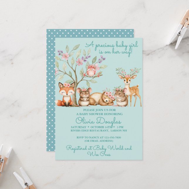 Convites Precious Woodland Animals Baby Shower (Frente/Verso In Situ)