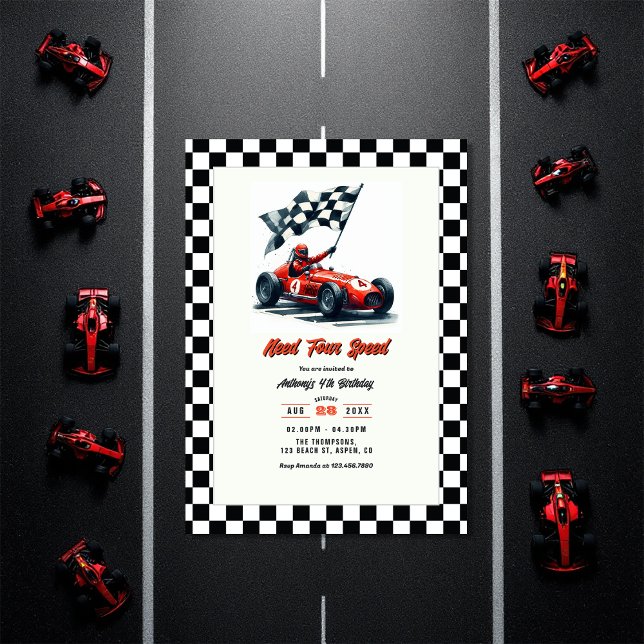 Convites Precisa de quatro velocidades de carro 4ª festa de (Need Four Speed Race Car 4th Birthday Party Invitation)