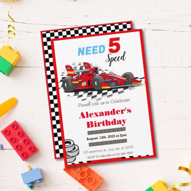 Convites Preciso de Carro de Corrida Vermelho de 5 Velocida (Criador carregado)