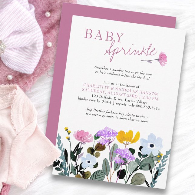 Convites Précula Bonito de Flor Selvagem (Baby Sprinkle Invitation with personalized poem)