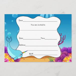 Convites Preencher vazios convidando narwahal sob o mar