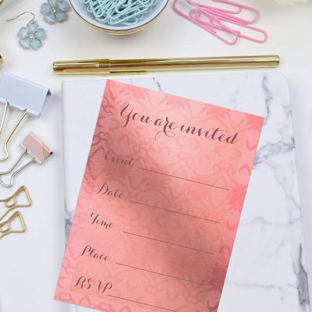 Convites Preenchimento De Damasco Rosa Elegante Em Personal (Criador carregado)