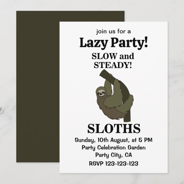 Convites Preguiça Preguiças Lento E Constante Preguiça Engr (Frente/Verso)