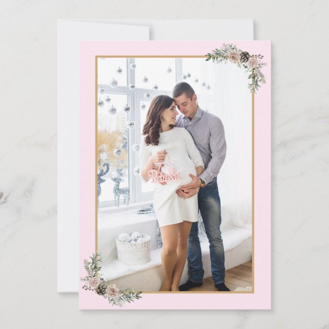 Convites Preguiçosa de Natal Foto Floral Moderna Rosa (Frente)