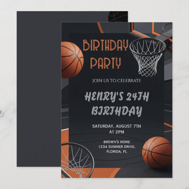 Convites Premium Basketball Birthday Invitation (Frente/Verso)