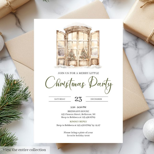 Convites Premium Neutral Moss Green Taupe Christmas Party (Premium Neutral Moss Green Taupe Christmas Party)
