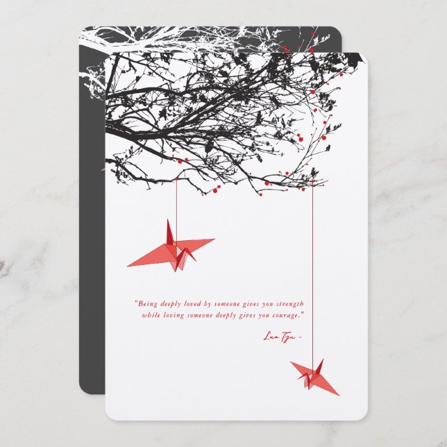 Convites Prendendo Papel Vermelho Gruas Citação de Amor Cas (Frente/Verso)