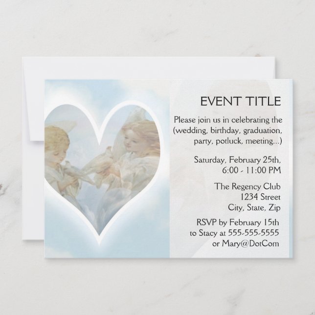 Convites Preocupe-se com Cherubs com Doves nas nuvens. (Frente)