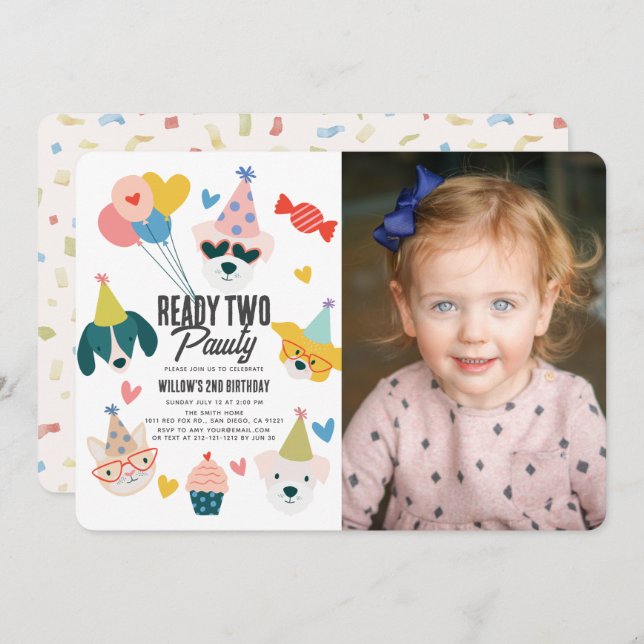 Convites Prepare dois cães loucos e segundo aniversário de  (Frente/Verso)