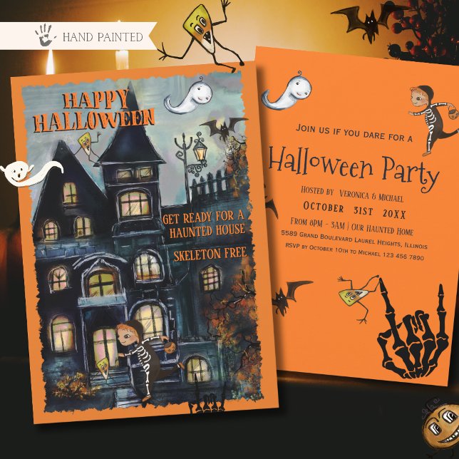 Convites Prepare-se para a Casa Assombrada do Halloween Fes (Get Ready for Halloween Haunted House Funny Party Invitation)