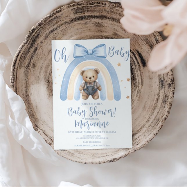 Convites  Preppy Bear Overalls Boy Casual Baby Shower   (Criador carregado)