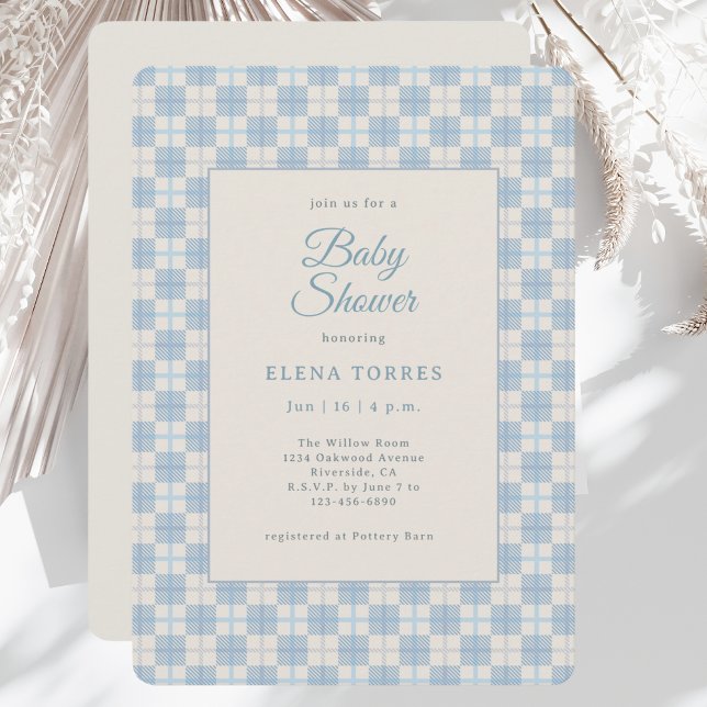 Convites Preppy Blue Plaid Baby Shower Invitation (Criador carregado)