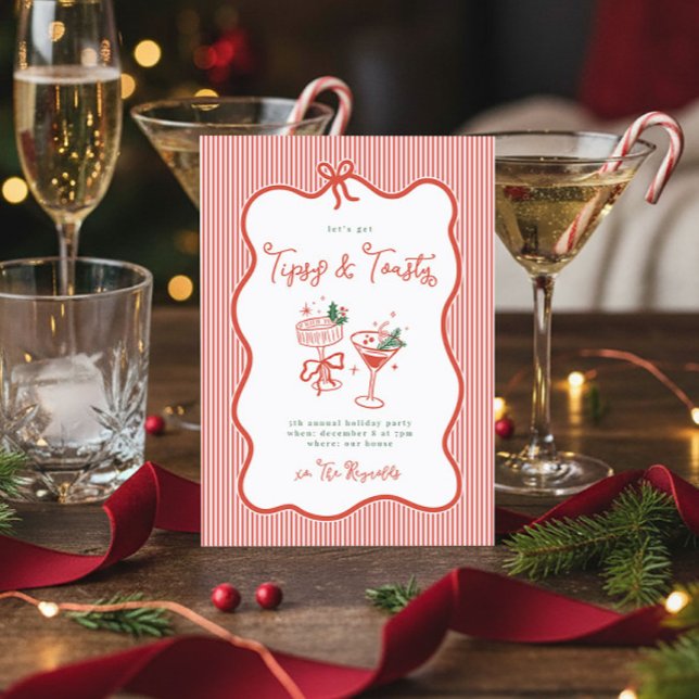 Convites Preppy Bow Tipsy & Toasty Holiday Party Invite (Criador carregado)