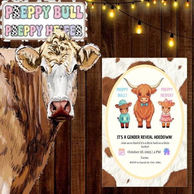 Convites Preppy Bull or Heifer Gender Reveal Hoedown  (Criador carregado)