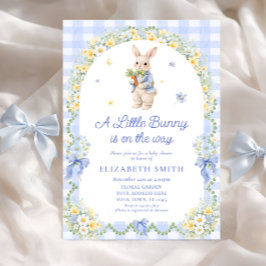 Convites Preppy Bunny Floral Rabbit Gingham Boy Baby Shower
