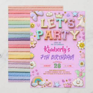 Convites Preppy Chenille - Letra Stickers Aniversário