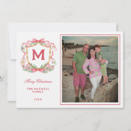 Convites Preppy Christmas Mahjong | Monogram  Photo Card