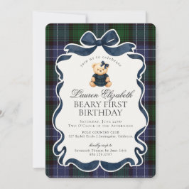 Convites Preppy Coquette Bow Bear Beary First Birthday