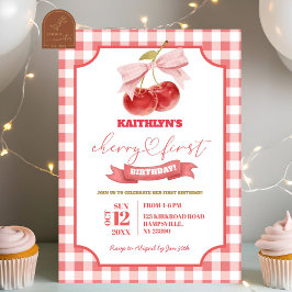 Convites Preppy Coquette Cherry No Primeiro Aniversário