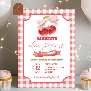 Convites Preppy Coquette Cherry No Primeiro Aniversário