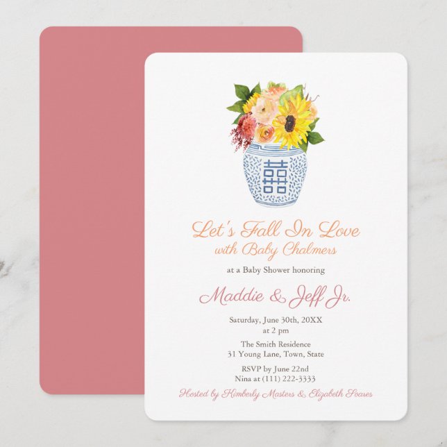 Convites Preppy Fall In Love Autumn Girl Chá de fraldas Par (Frente/Verso)