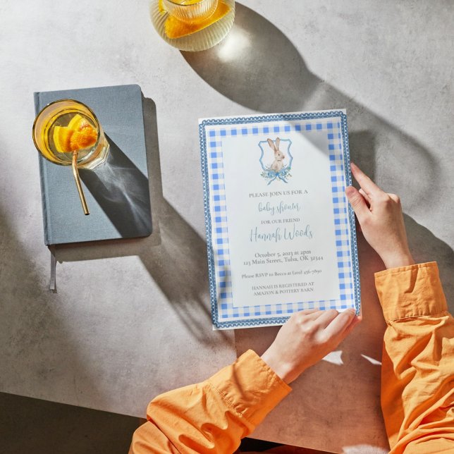 Convites Preppy Gingham Bunny Chá de fraldas (Criador carregado)