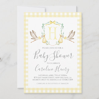 Convites Preppy Gingham Neutral Yellow do Chá de fraldas de