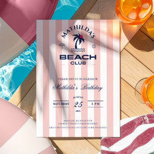 Convites Preppy Girly Pik Beach Club Aniversário