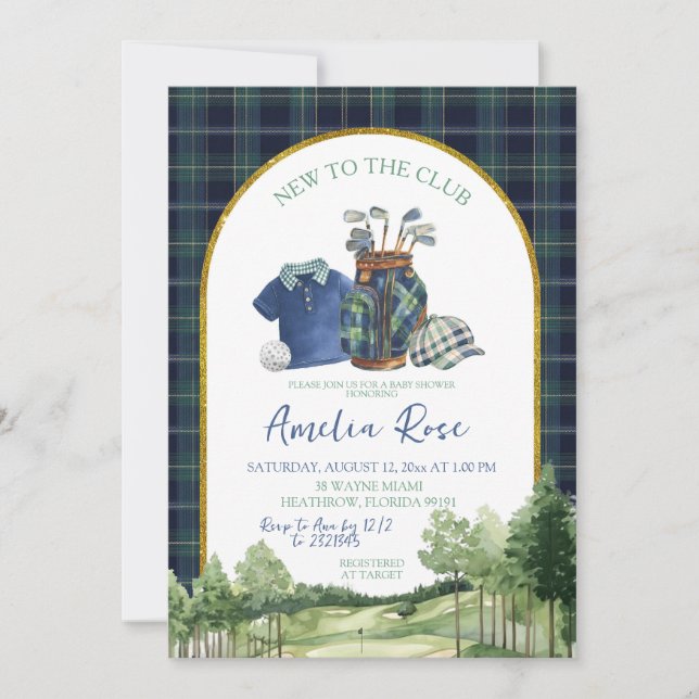 Convites Preppy Golf New to the Club Baby Shower Invitation (Frente)