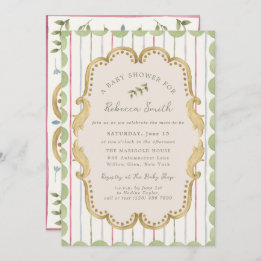 Convites Preppy Grandmillennial Botanical Frame Baby Shower