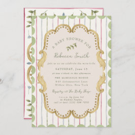 Convites Preppy Grandmillennial Botanical Frame Baby Shower