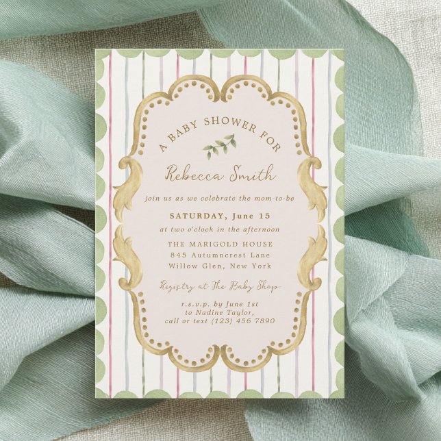 Convites Preppy Grandmillennial Botanical Frame Baby Shower (Criador carregado)