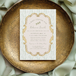 Convites Preppy Grandmillennial Green Frame Baby Shower
