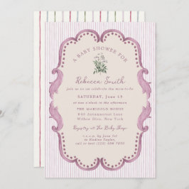 Convites Preppy Grandmillennial Pink Girl Baby Shower