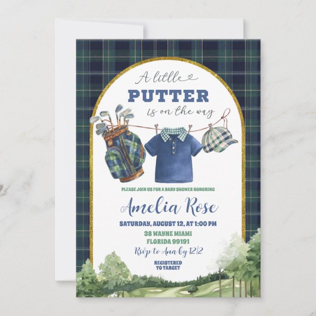 Convites Preppy Luxury Golf Baby Shower Invitation (Frente)