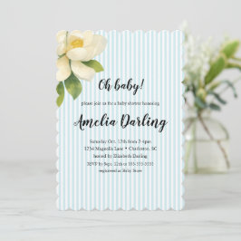 Convites Preppy Magnolia Flower Stripe Baby Shower