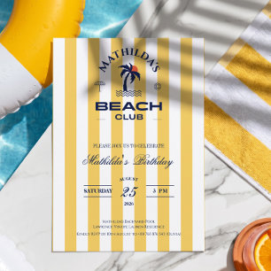 Convites Preppy Menina Amarelo Clube de Praia Aniversário