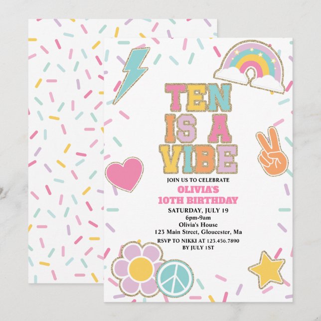 Convites Preppy Patch Dez é uma Vibração 10º Aniversário (Frente/Verso)