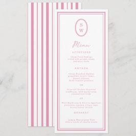 Convites Preppy Peony Pink Chic Monogram Wedding Menu Card
