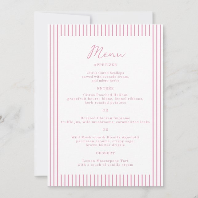 Convites Preppy Peony Pink Chic Monogram Wedding Menu Card (Frente)