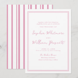 Convites Preppy Peony Pink Striped Wedding Invitation