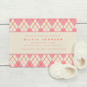 Convites Preppy Pink Argyle Plaid Baby Girl Shower