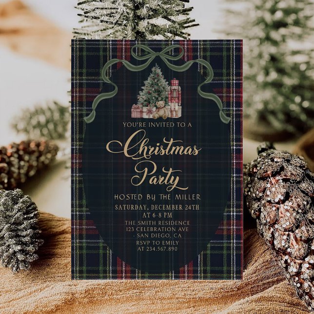 Convites Preppy Plaid Christmas Party Invitation (Criador carregado)