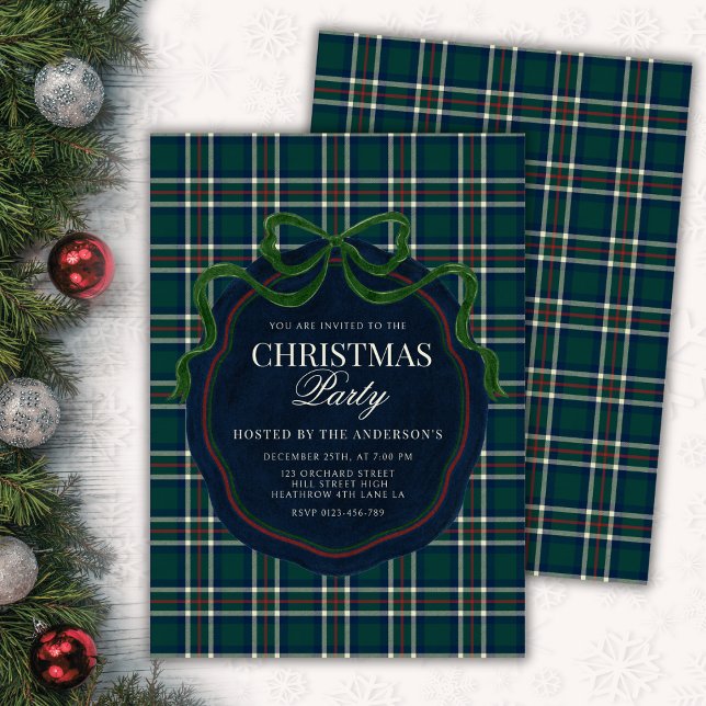 Convites Preppy Plaid Christmas Party Old Money  (Criador carregado)