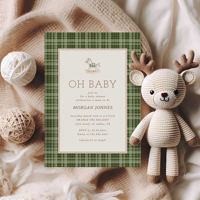 Convites Preppy Plaid Rocking Horse Baby Shower (Criador carregado)