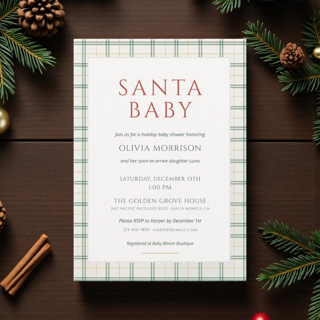 Convites Preppy Plaid Santa Baby Shower (Criador carregado)