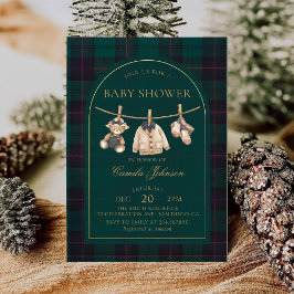 Convites Preppy Plaid Teddy Bear Baby Shower Invitation